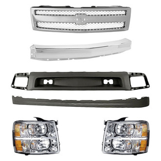 Replacement - 6-Piece Kit (Driver and Passenger Side Headlights, Front Bumper Air Deflector, Front Bumper Deflector Extension, Front Bumper Face Bar, Grille) (Standard Line)