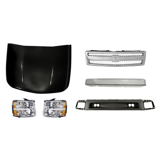 Replacement - 6-Piece Kit (Driver and Passenger Side Headlights, Front Bumper Air Deflector, Front Bumper Reinforcement, Grille, Hood Panel) (Standard Line)