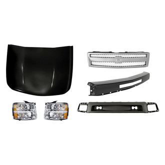 Replacement - 6-Piece Kit (Driver and Passenger Side Headlights, Front Bumper Air Deflector, Front Bumper Face Bar, Grille, Hood Panel) (Standard Line)