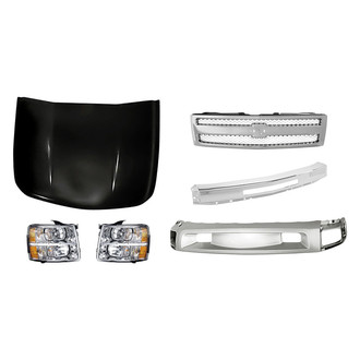 Replacement - 6-Piece Kit (Driver and Passenger Side Headlights, Front Bumper Deflector, Front Bumper Face Bar, Grille, Hood Panel) (Standard Line)