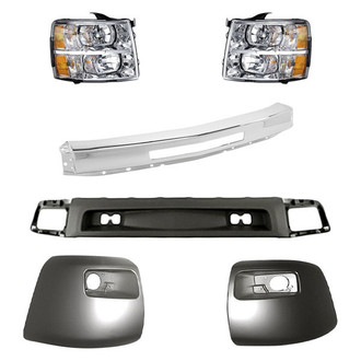 Replacement - 6-Piece Kit (Driver and Passenger Side Headlights, Front Bumper Air Deflector, Front Bumper Face Bar, Front Driver and Passenger Side Bumper Ends) (Standard Line)