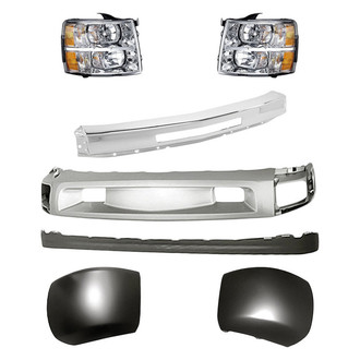 Replacement - 7-Piece Kit (Driver and Passenger Side Headlights, Front Bumper Deflector, Front Bumper Deflector Extension, Front Bumper Face Bar, Front Driver and Passenger Side Bumper Ends) (Standard Line)