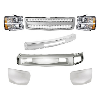 Replacement - 7-Piece Kit (Driver and Passenger Side Headlights, Front Bumper Deflector, Front Bumper Face Bar, Front Driver and Passenger Side Bumper Ends, Grille) (Standard Line)