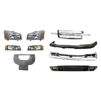 Replacement - 9-Piece Kit (Headlights, Front Bumper Air Deflector, Front Bumper Face Bar, Front Upper Bumper Cover, Grille, Driver and Passenger Side Turn Signal/Parking Light, Front License Plate Bracket) (Standard Line)