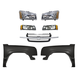 Replacement - 7-Piece Kit (Driver and Passenger Side Headlights, Grille, Driver and Passenger Side Fenders, Driver and Passenger Side Turn Signal/Parking Lights) (Standard Line)