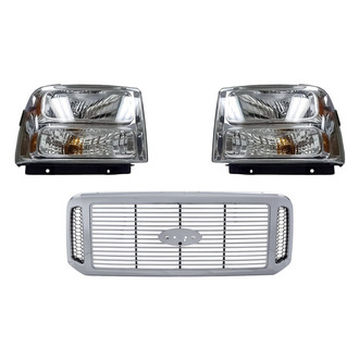 Replacement - 3-Piece Kit (Driver and Passenger Side Headlights, Grille) (Standard Line)