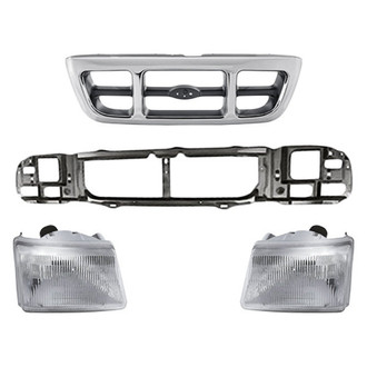 Replacement - 4-Piece Kit (Driver and Passenger Side Headlights, Grille, Header Panel) (Standard Line)