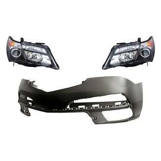 Replacement - 3-Piece Kit (Driver and Passenger Side Headlights, Front Bumper Cover) (Standard Line)