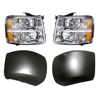 Replacement - 4-Piece Kit (Driver and Passenger Side Headlights, Front Driver and Passenger Side Bumper Ends) (Standard Line)