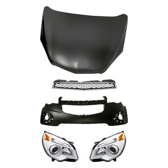 Replacement - 5-Piece Kit (Driver and Passenger Side Headlights, Front Upper Bumper Cover, Upper Grille, Hood Panel) (Standard Line)