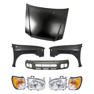 Replacement - 8-Piece Kit (Driver and Passenger Side Headlights, Front Bumper Cover, Driver and Passenger Side Fenders, Driver and Passenger Side Turn Signal/Corner Lights, Hood Panel) (Standard Line)