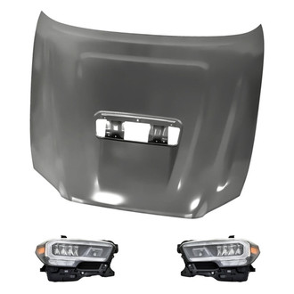 Replacement - 3-Piece Kit (Driver and Passenger Side Headlights, Hood Panel) (Standard Line)
