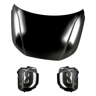 Replacement - 3-Piece Kit (Driver and Passenger Side Headlights, Hood Panel) (Standard Line)