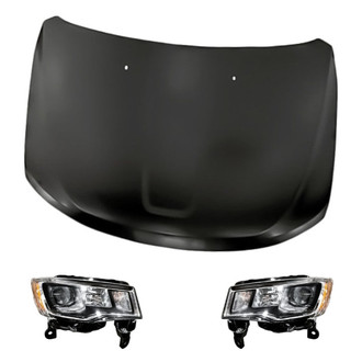 Replacement - 3-Piece Kit (Driver and Passenger Side Headlights, Hood Panel) (Standard Line)