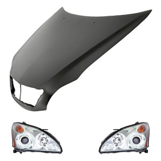 Replacement - 3-Piece Kit (Driver and Passenger Side Headlights, Hood Panel) (Standard Line)