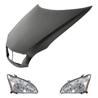 Replacement BNDL-281252 - 3-Piece Kit (Driver and Passenger Side Headlights, Hood Panel) (Standard Line)