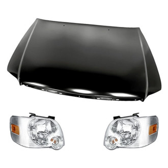 Replacement - 3-Piece Kit (Driver and Passenger Side Headlights, Hood Panel) (Standard Line)