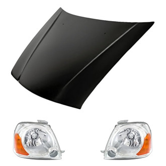 Replacement - 3-Piece Kit (Driver and Passenger Side Headlights, Hood Panel) (Standard Line)