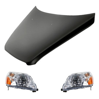 Replacement - 3-Piece Kit (Driver and Passenger Side Headlights, Hood Panel) (Standard Line)