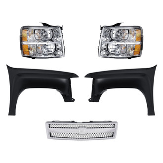 Replacement - 5-Piece Kit (Driver Side Headlight, Front Driver Side Fender, Front Passenger Side Fender, Grille, Passenger Side Headlight)