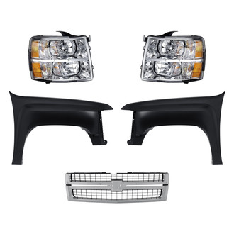 Replacement - 5-Piece Kit (Driver Side Headlight, Front Driver Side Fender, Front Passenger Side Fender, Grille, Passenger Side Headlight)