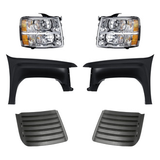 Replacement - 6-Piece Kit (Driver Side Headlight, Driver Side Hood Panel Insert, Front Driver Side Fender, Front Passenger Side Fender, Passenger Side Headlight, Passenger Side Hood Panel Insert)