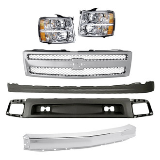 Replacement - 6-Piece Kit (Driver Side Headlight, Front Bumper Air Deflector, Front Bumper Deflector Extension, Front Bumper Face Bar, Grille, Passenger Side Headlight)