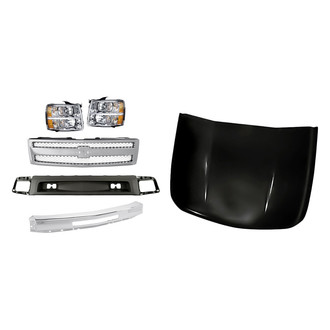 Replacement - 6-Piece Kit (Driver Side Headlight, Front Bumper Air Deflector, Front Bumper Face Bar, Grille, Hood Panel, Passenger Side Headlight)