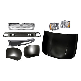 Replacement - 6-Piece Kit (Driver Side Headlight, Front Bumper Air Deflector, Front Bumper Face Bar, Grille, Hood Panel, Passenger Side Headlight)