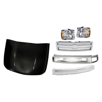 Replacement - 6-Piece Kit (Driver Side Headlight, Front Bumper Deflector, Front Bumper Face Bar, Grille, Hood Panel, Passenger Side Headlight)