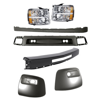 Replacement - 7-Piece Kit (Driver Side Headlight, Front Bumper Air Deflector, Front Bumper Deflector Extension, Front Bumper Face Bar, Front Driver Side Bumper End, Front Passenger Side Bumper End, Passenger Side Headlight)