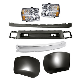 Replacement - 7-Piece Kit (Driver Side Headlight, Front Bumper Air Deflector, Front Bumper Deflector Extension, Front Bumper Face Bar, Front Driver Side Bumper End, Front Passenger Side Bumper End, Passenger Side Headlight)