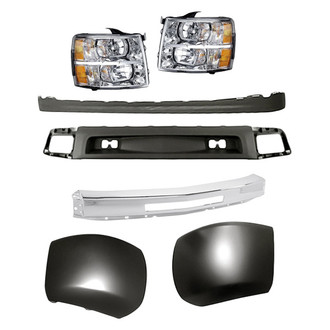 Replacement - 7-Piece Kit (Driver Side Headlight, Front Bumper Air Deflector, Front Bumper Deflector Extension, Front Bumper Face Bar, Front Driver Side Bumper End, Front Passenger Side Bumper End, Passenger Side Headlight)