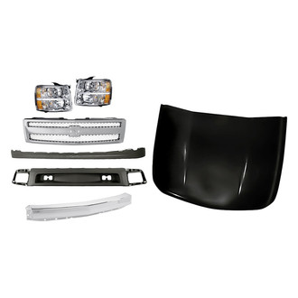 Replacement - 7-Piece Kit (Driver Side Headlight, Front Bumper Air Deflector, Front Bumper Deflector Extension, Front Bumper Face Bar, Grille, Hood Panel, Passenger Side Headlight)