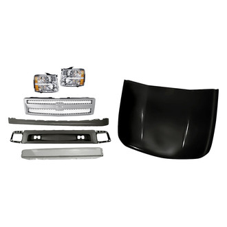 Replacement - 7-Piece Kit (Driver Side Headlight, Front Bumper Air Deflector, Front Bumper Deflector Extension, Front Bumper Reinforcement, Grille, Hood Panel, Passenger Side Headlight)