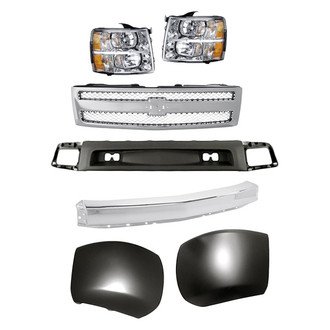 Replacement - 7-Piece Kit (Driver Side Headlight, Front Bumper Air Deflector, Front Bumper Face Bar, Front Driver Side Bumper End, Front Passenger Side Bumper End, Grille, Passenger Side Headlight)