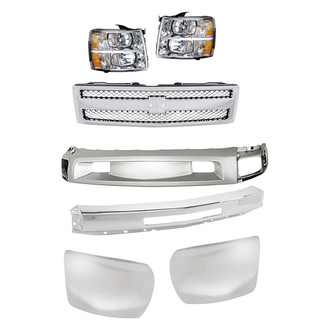 Replacement - 7-Piece Kit (Driver Side Headlight, Front Bumper Deflector, Front Bumper Face Bar, Front Driver Side Bumper End, Front Passenger Side Bumper End, Grille, Passenger Side Headlight)