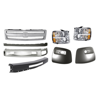 Replacement - 8-Piece Kit (Driver Side Headlight, Front Bumper Deflector, Front Bumper Deflector Extension, Front Bumper Face Bar, Front Driver Side Bumper End, Front Passenger Side Bumper End, Grille, Passenger Side Headlight)