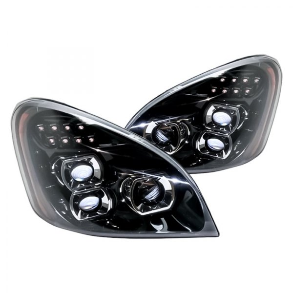 Replacement - Driver and Passenger Side Black With Projector LED Headlights with DRL