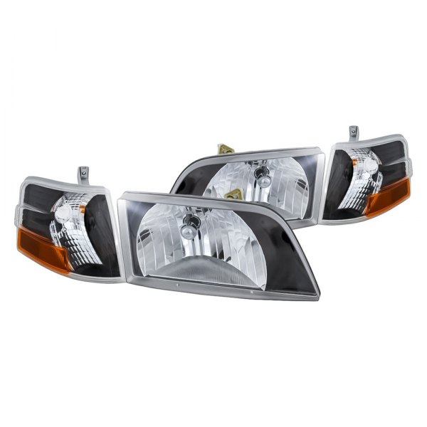 Replacement - Driver and Passenger Side Chrome Euro Headlights with Turn Signal/Corner Lights