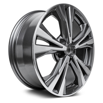 Replacement - 5 V-Spoke Machined Face with Painted Charcoal Spoke Inset and Painted Charcoal Pockets 18x7 Alloy Factory Wheel - Replica
