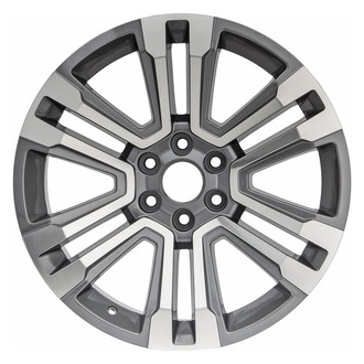 Replacement - 6 V-Spoke Machined Face with Painted Medium Gray Pockets 22x9 Alloy Factory Wheel - Replica