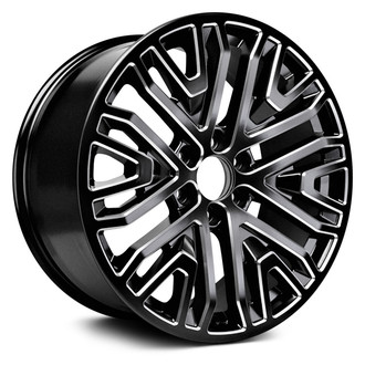 Replacement - 6 Double V-Spoke Machined Spoke Outline with Painted Black Spoke Inset and Painted Black Pockets 22x9 Alloy Factory Wheel - Replica
