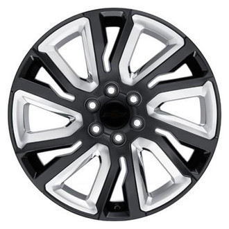 Replacement - 6 Double Spiral-Spoke Painted Black with Chrome Pocket Inserts 22x9 Alloy Factory Wheel - Replica