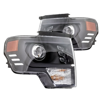 Replacement - Driver and Passenger Side Black With Projector LED Headlight Set