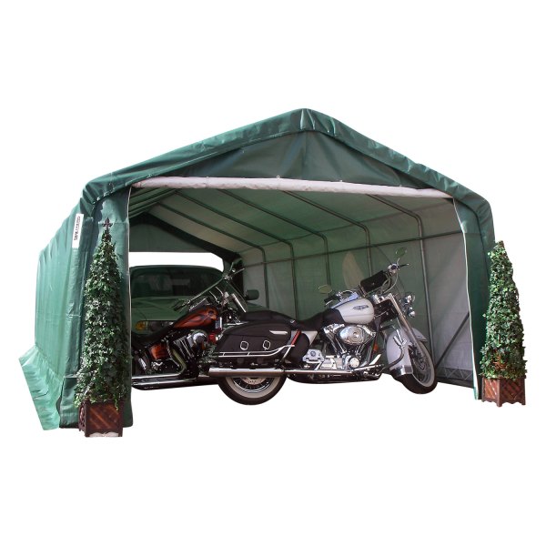 Rhino Shelter® - House Style 12' W x 24' L x 8' W Green 1 Car Extended Instant Garage