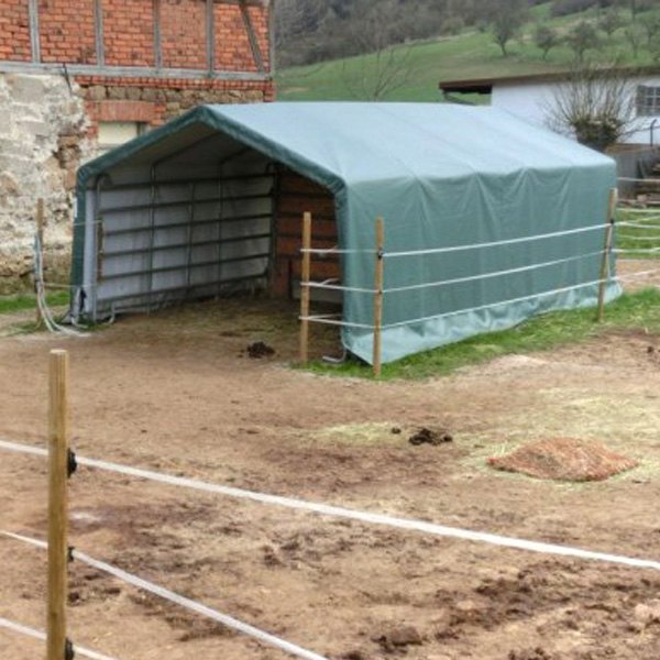 Rhino Shelter® - House Style 12' W x 12' L x 8' H Green Horse/Livestock Run In Shelter House
