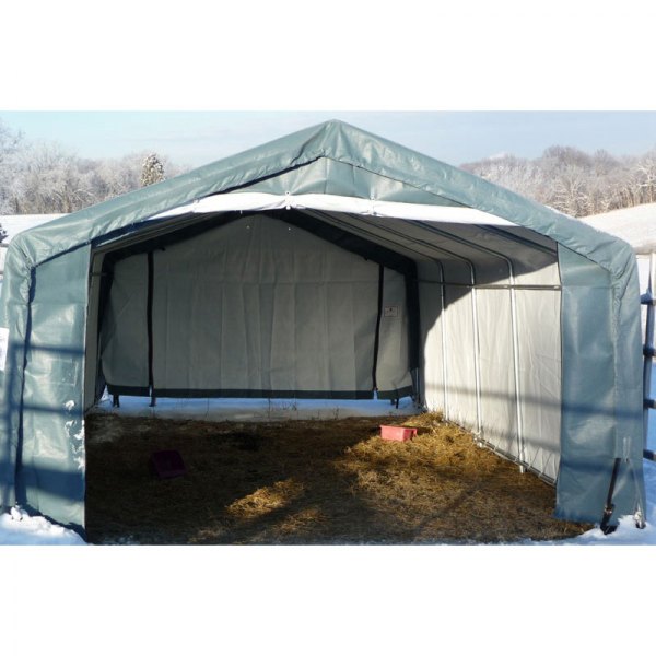 Rhino Shelter® - House Style 12' W x 20' L x 8' H Gray Horse/Livestock Run In Shelter House