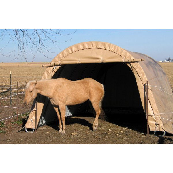 Rhino Shelter® - Round Style 12' W x 20' L x 8' H Tan Horse/Livestock Run In Shelter House
