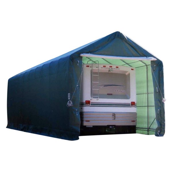 Rhino Shelter® - House Style 14' W x 42' L x 15' H Green RV/Boat Garage